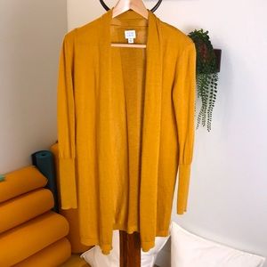 Peyton Jensen Long Thin Knit Mustard Yellow Cardigan Sweater XS Basic Duster